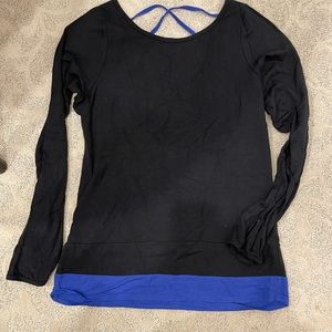 Pure Barre by Splits 59 Black & Blue Long Sleeve criss-cross back shirt